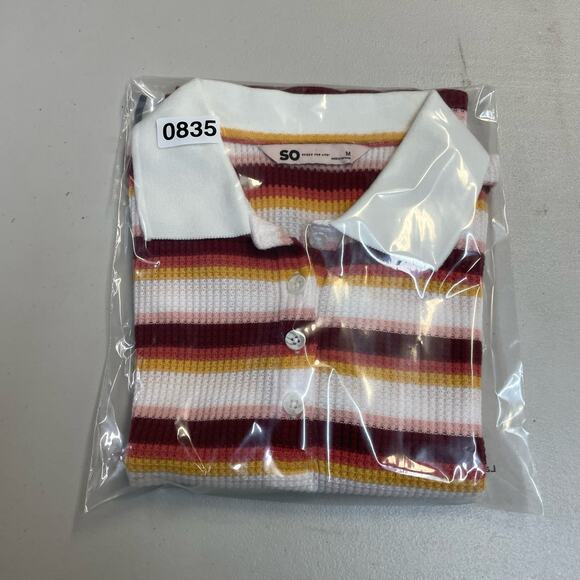 SO Goods for Life stripped collared cropped waffle blouse size Medium - Picture 11 of 11